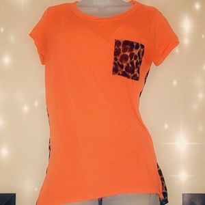 Peach and Leopard Print Drop Tail Tee